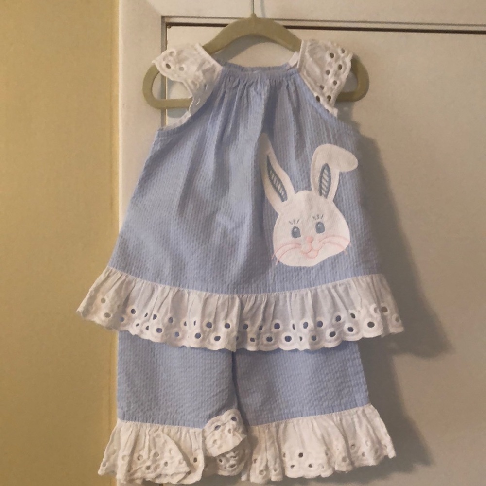 Matching seersucker bunny set